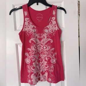 INC International Concepts White and Pink Fitted Tank Top w Rhinestones